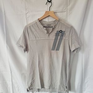 Light Gray Graphic Tee w/ Henley Detail